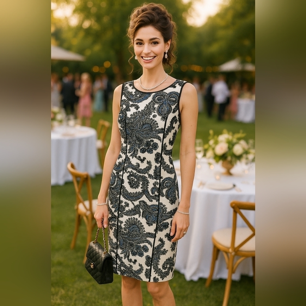 Kentucky Derby Elegant Brunch Sheath Paisley Events Country Club Career Dress